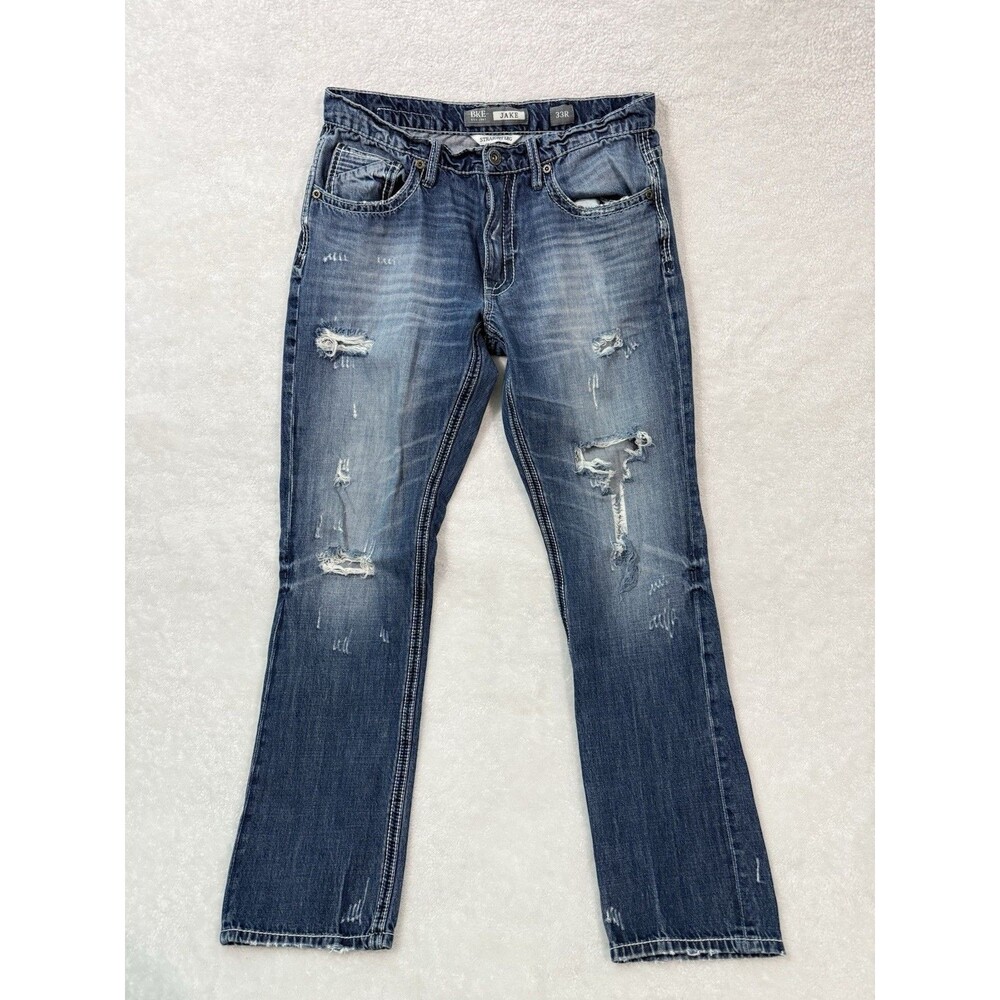 BKE Buckle Jeans Mens 33R Blue Denim Jake Straight Leg Faded Distressed Medium